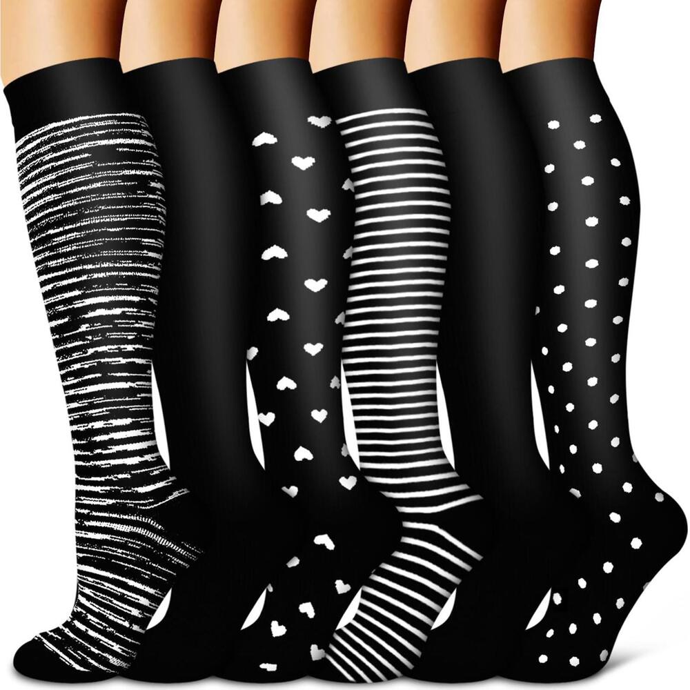 Compression Socks .. one pair, black with white dots . size L/XL